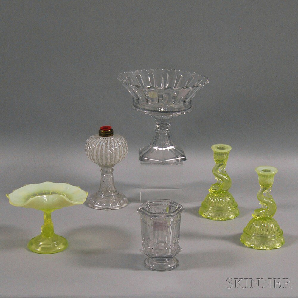 Appraisal: Six Pressed Pattern Glass Items two colorless Sandwich glass items