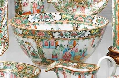 Appraisal: Chinese export porcelain Rose Mandarin punch bowl th century Panels