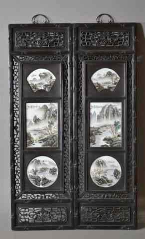 Appraisal: Set Of Two Chinese Carved Hardwood PanelsFinely carved with openwork