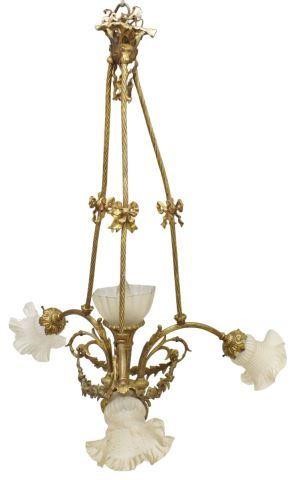 Appraisal: French gilt metal four-light chandelier early th c center light