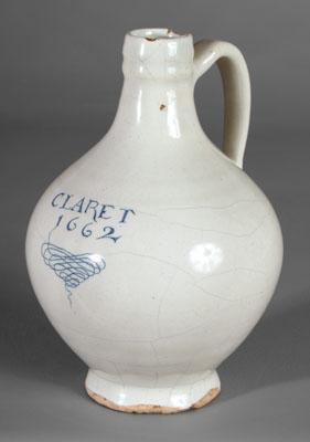 Appraisal: Delft wine bottle white-glazed bulbous form marked in blue quot