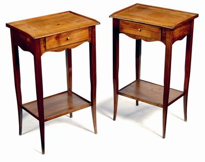 Appraisal: A pair of French cherrywood bedside tables each with a