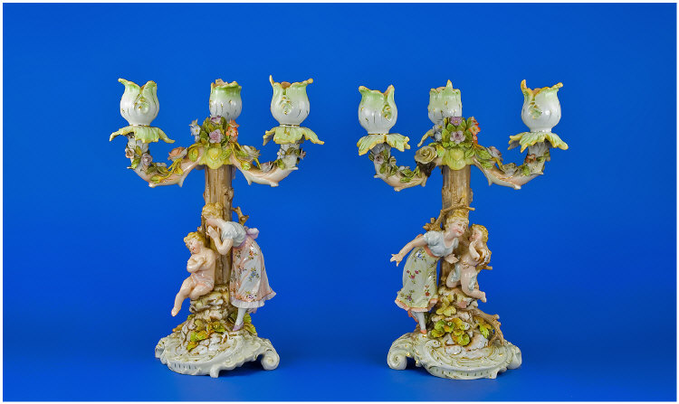 Appraisal: Volkstedt Pair of Branch Candelabra the base formed as a