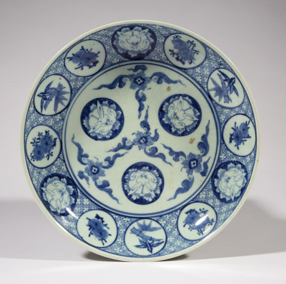 Appraisal: Japanese Blue and White Porcelain Charger probably th c decorated