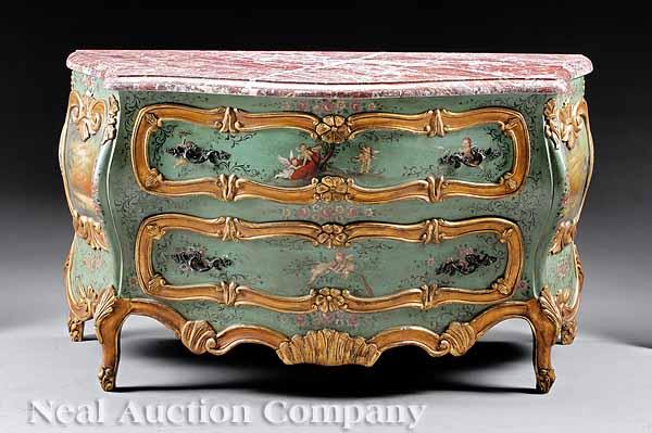 Appraisal: A Venetian-Style Painted and Marble Top Serpentine Commode rouge marble