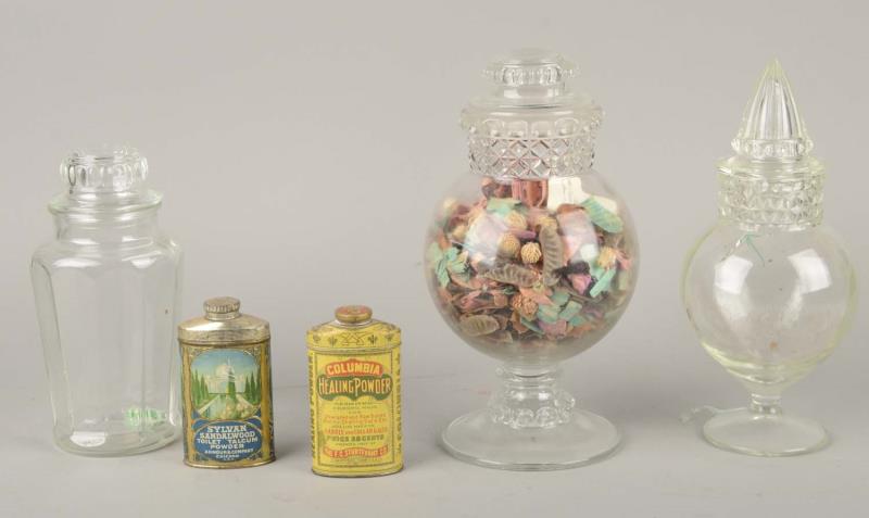 Appraisal: Lot Of Vintage Beauty Tins Candy Jars Lids You get