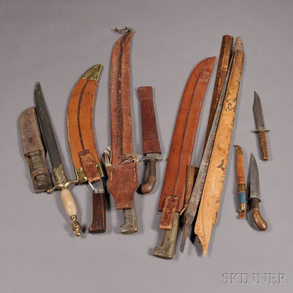 Appraisal: Group of Three Machetes Six Knives and a Blade c