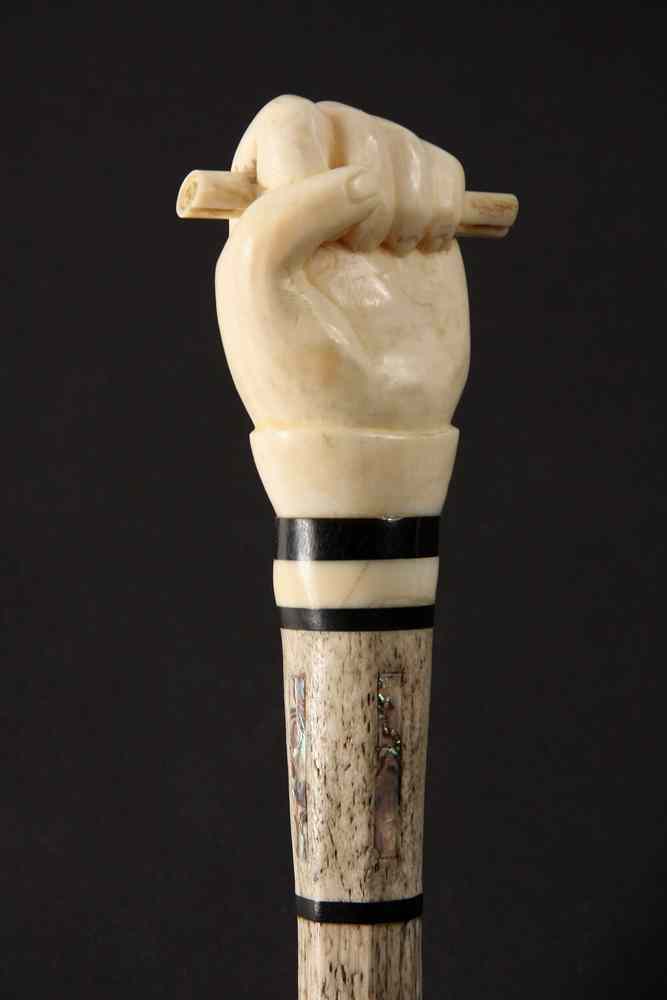 Appraisal: CARVED WHALEBONE CANE - th c Carved Whalebone Cane with