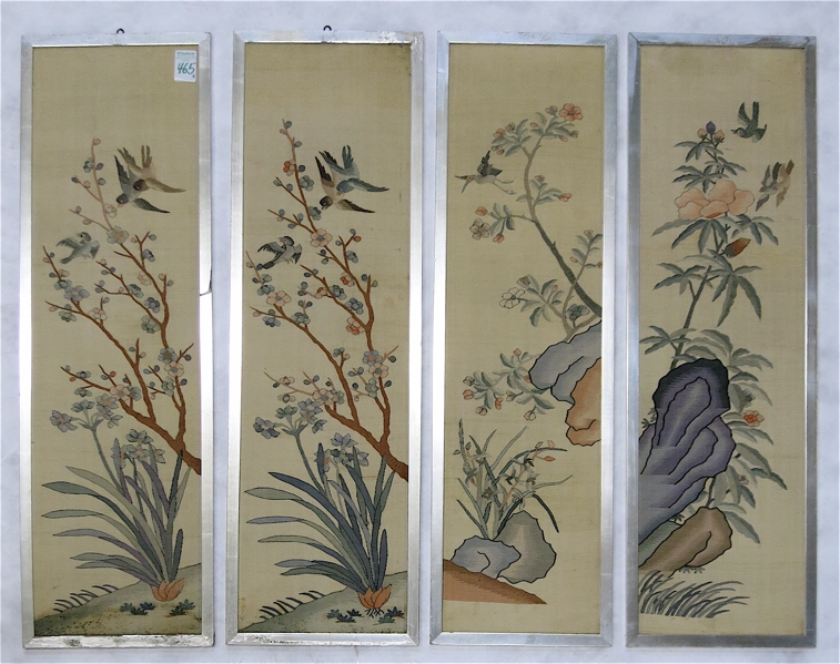 Appraisal: A SET OF FOUR CHINESE K'O-SSU CUT SILK WALL PANELS