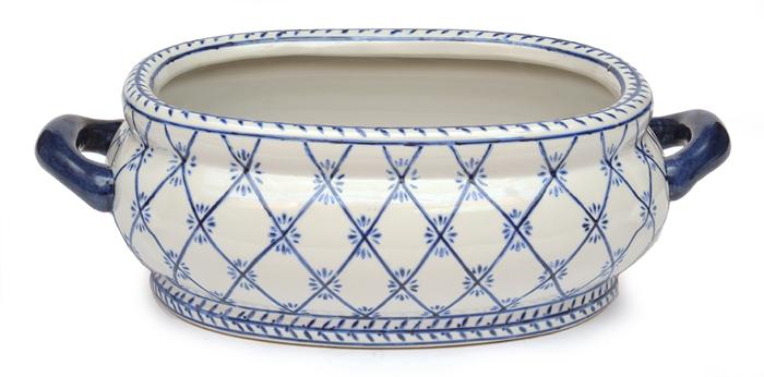 Appraisal: BLUE AND WHITE TWO HANDLED JARDINERE