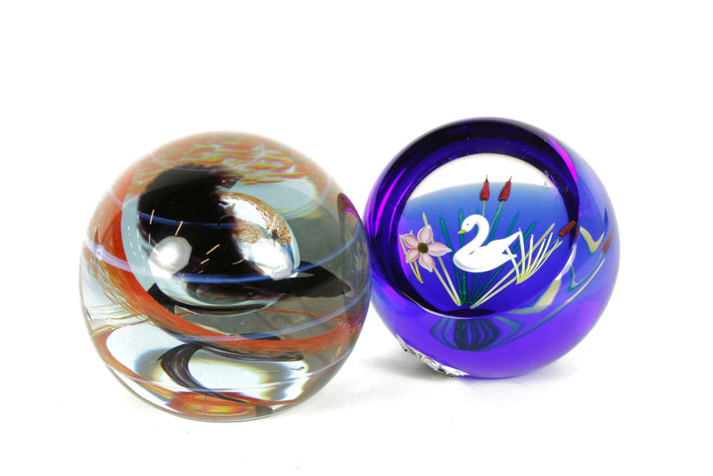 Appraisal: - Lot of Caithness Swan Lake Paperweights Two Caithness Swan