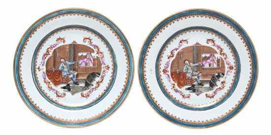 Appraisal: A Pair of Chinese Famille Rose Meissen-Style 'European-Subject' Plates circa