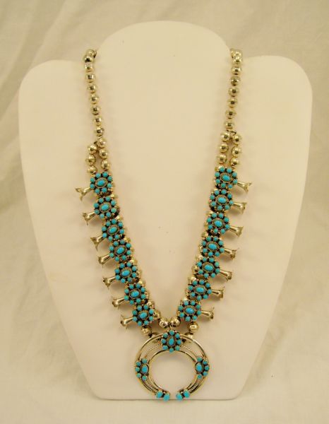 Appraisal: Sterling Squash Blossom Necklace Sterling and turquoise Measures in length