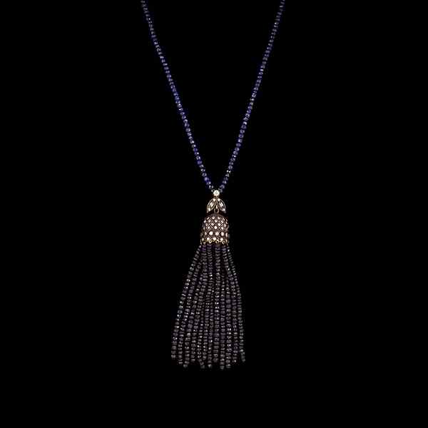 Appraisal: Sapphire Bead Tassel Necklace Tassel pendant necklace of sapphire beads