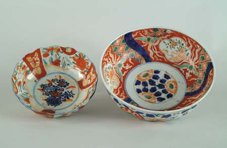 Appraisal: TWO IMARI BOWLS - dia footed bowl with rust blue