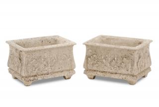 Appraisal: Pair Continental Rectangular Cast Stone Planters Continental early th century