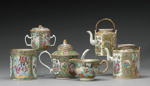 Appraisal: An assembled group of famille rose enameled export porcelain containers