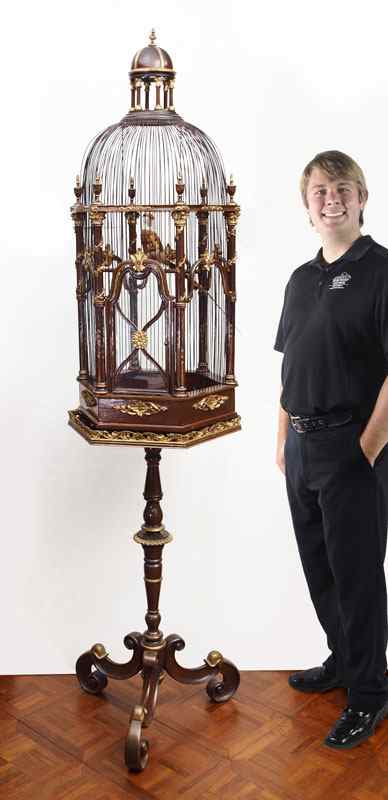 Appraisal: VICTORIAN STYLE BIRD CAGE ON STAND Cage with Greek revival