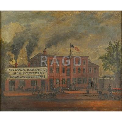 Appraisal: MORGAN ORR CO PAINTING Oil on canvas of Iron Founders