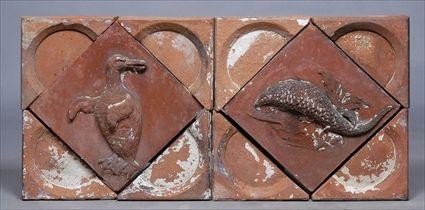 Appraisal: EIGHT TERRACOTTA TILES WITH RELIEF-MODELLED ANIMALS BY DOULTON LAMBETH Each