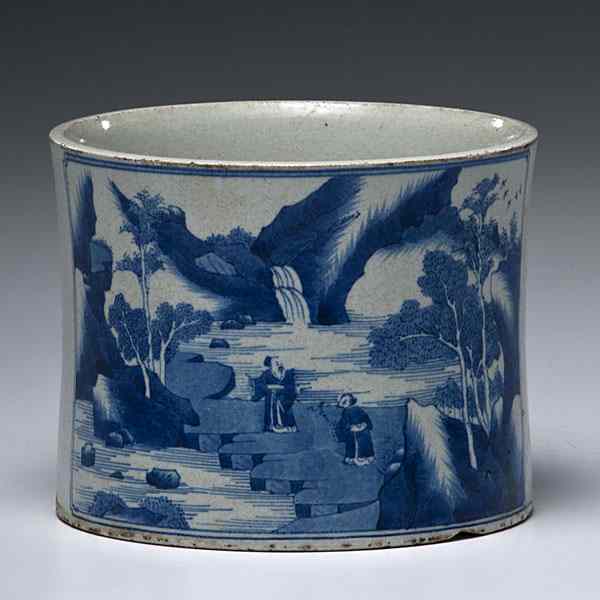 Appraisal: Blue and White Brush Pot Chinese th century a blue