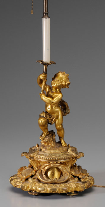 Appraisal: Gilt Bronze Lamp Base probably French th century putto holding