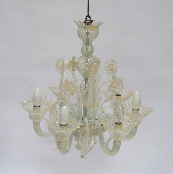 Appraisal: A VENETIAN OPALESCENT AND GILT GLASS CHANDELIER with a central