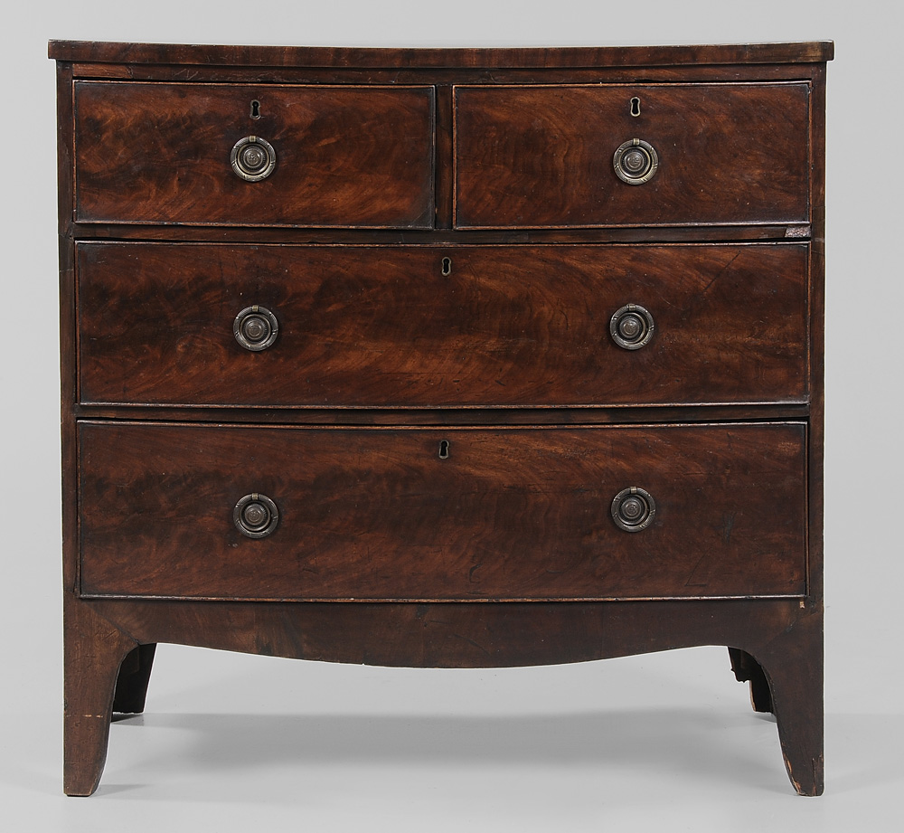 Appraisal: Hepplewhite Mahogany Bow-Front Chest British th century highly figured veneers