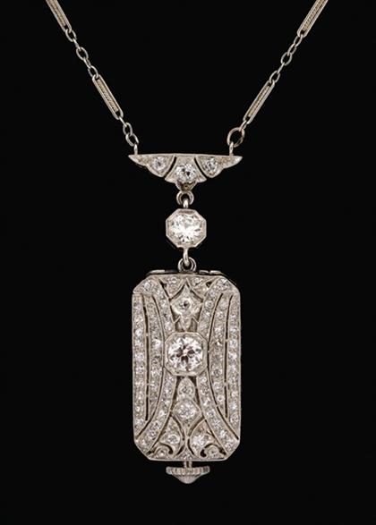 Appraisal: karat white gold and diamond pendant watch Zenith art deco