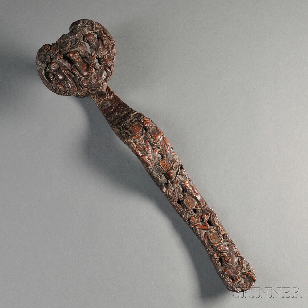 Appraisal: Carved Wood Ruyi Scepter China Qing Dynasty hardwood carved with