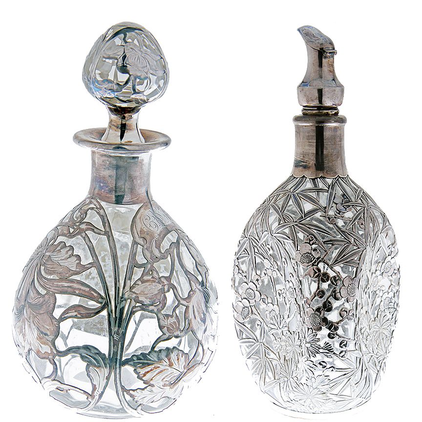 Appraisal: Two Silver Overlay Bottles Two silver overlay bottles in fine