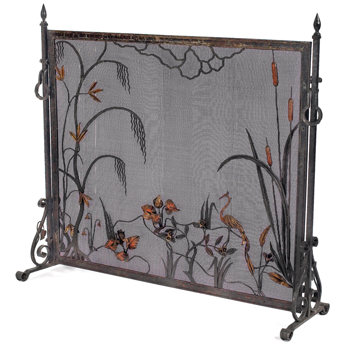 Appraisal: Good Arts and Crafts period fire screen hammered wrought iron