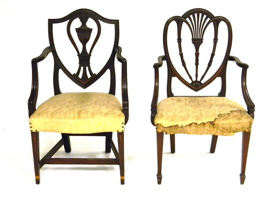 Appraisal: Two Federal style shield back armchairs similar but not matching