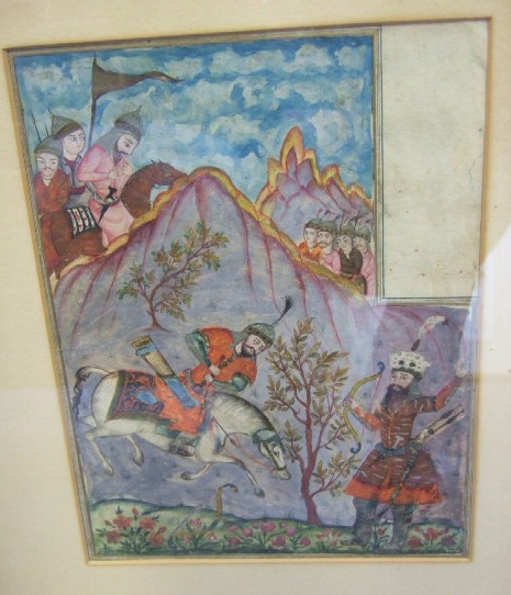 Appraisal: Two framed Persian miniatures depicting mythological scenes