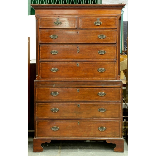 Appraisal: A George III mahogany chest on chest with crossbanded and