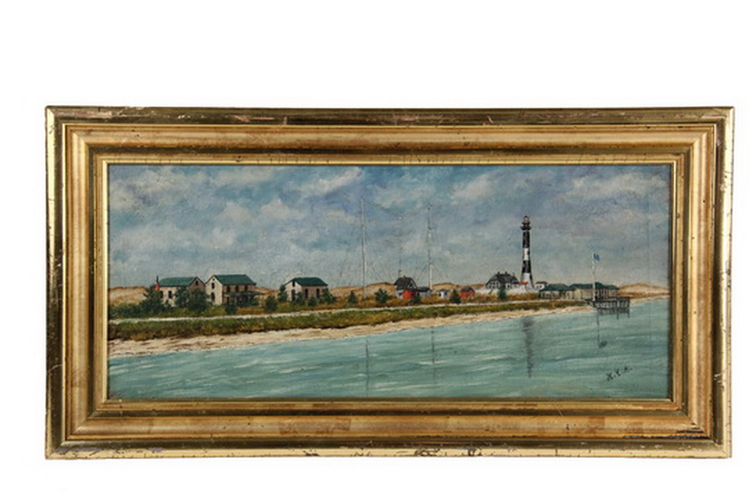 Appraisal: AMERICAN NAIVE ARTIST View of the Fire Island NY Lighthouse