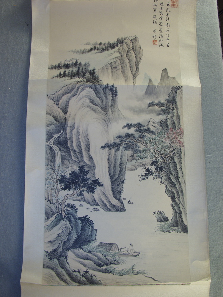 Appraisal: JAPANESE SUMI SCROLL - Ink Drawing with color of bucolic