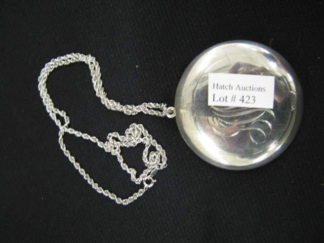 Appraisal: Sterling Silver Compact on Chain deco era diameter