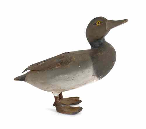 Appraisal: Carved and painted standing duck decoy ca with applied wings