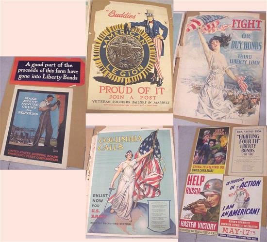 Appraisal: Original WWI and WWII posters including Columbia Calls x tape