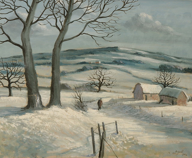 Appraisal: GEORGE WILLIAM BISSILL - A winter landscape with figure and