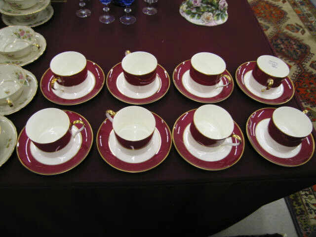 Appraisal: Set of Savoir Vivre Bone China Cups Saucers burgundy gold