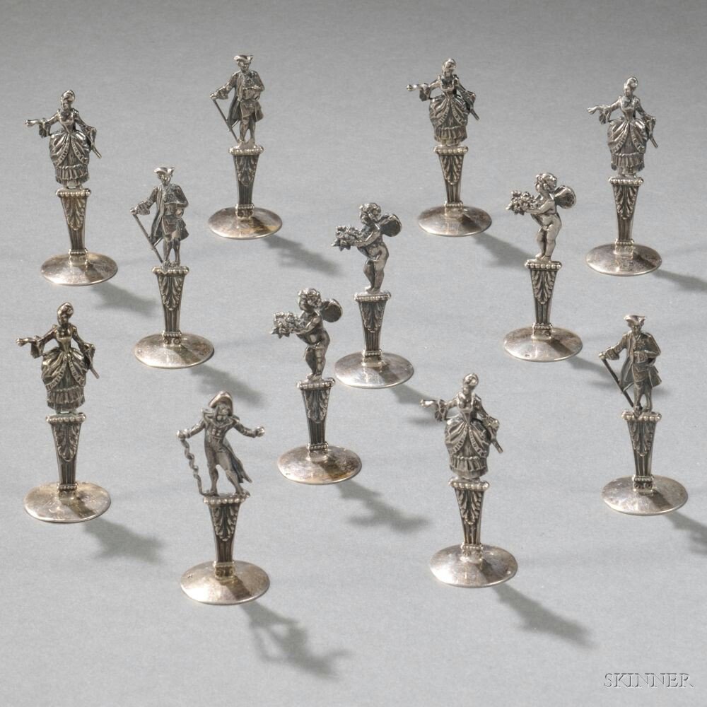 Appraisal: Twelve French Figural Silver Place Card Holders Paris early th