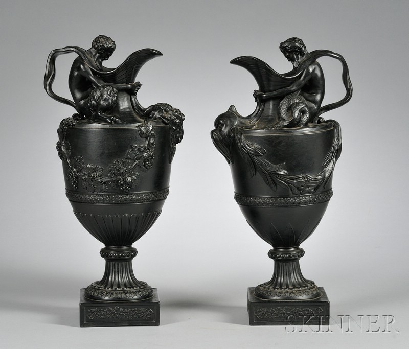 Appraisal: Pair of Wedgwood Black Basalt Wine and Water Ewers England