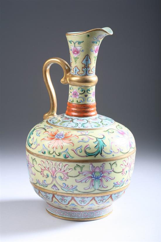 Appraisal: CHINESE FAMILLE ROSE PORCELAIN EWER th century Qianlong underglazed blue