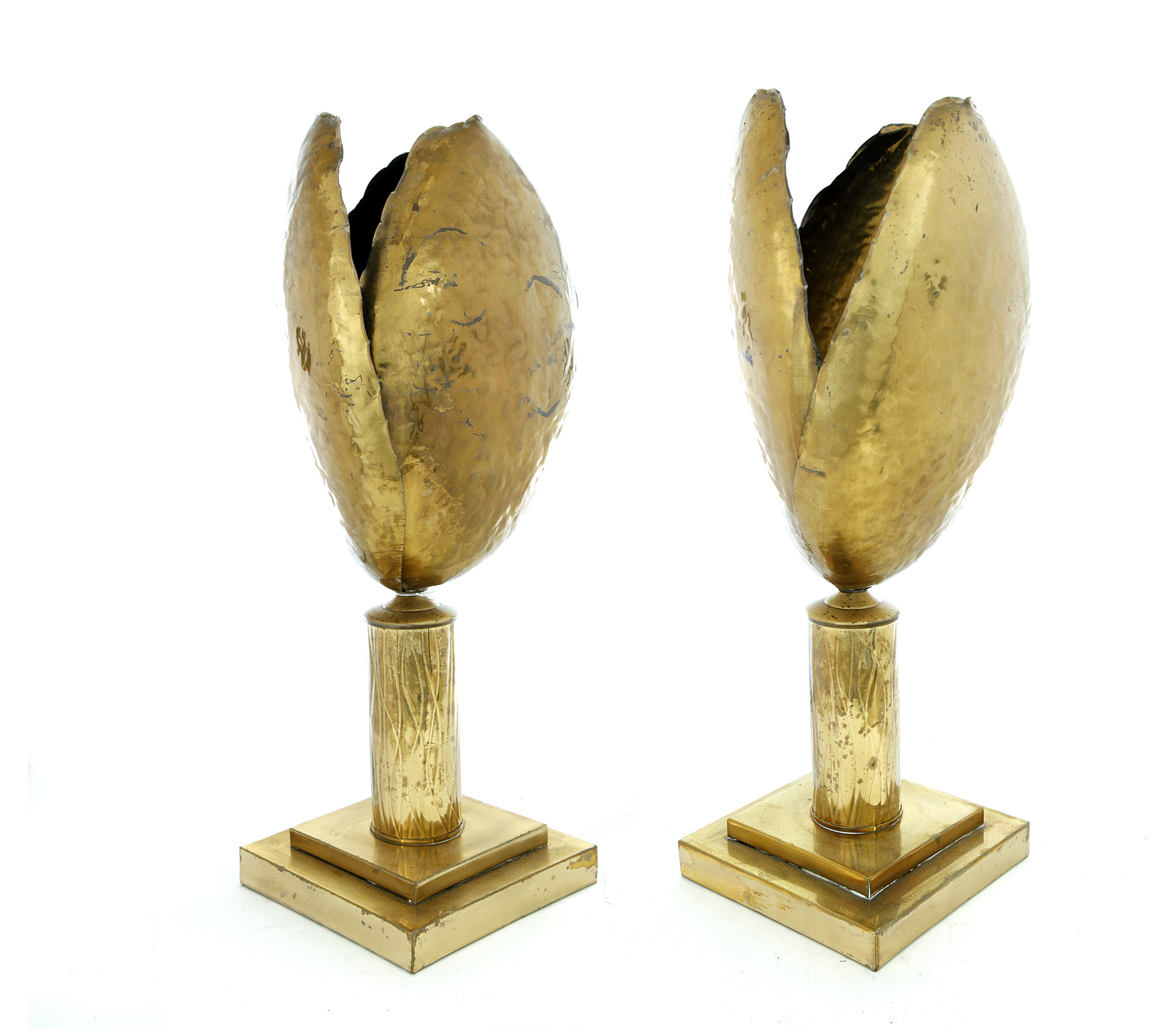 Appraisal: PAIR OF BRASS TABLE LAMPS IN THE MANNER OF TOMMASO