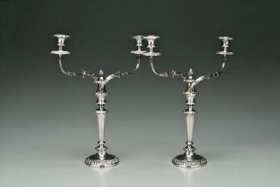 Appraisal: Pair Old Sheffield plate candelabra each with two reeded and