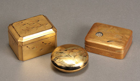 Appraisal: Group of Three Japanese Gold Lacquer Boxes Meiji-Showa Period -