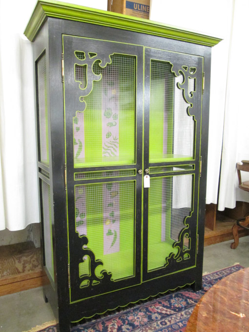 Appraisal: PAINT DECORATED SCREEN DOOR ARMOIRE Brighton Pavilion's Jane Keltner Collection