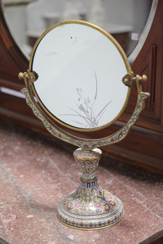 Appraisal: CLOISONNE DRESSING MIRROR Chinese th century Gilt and cloisonne decorated